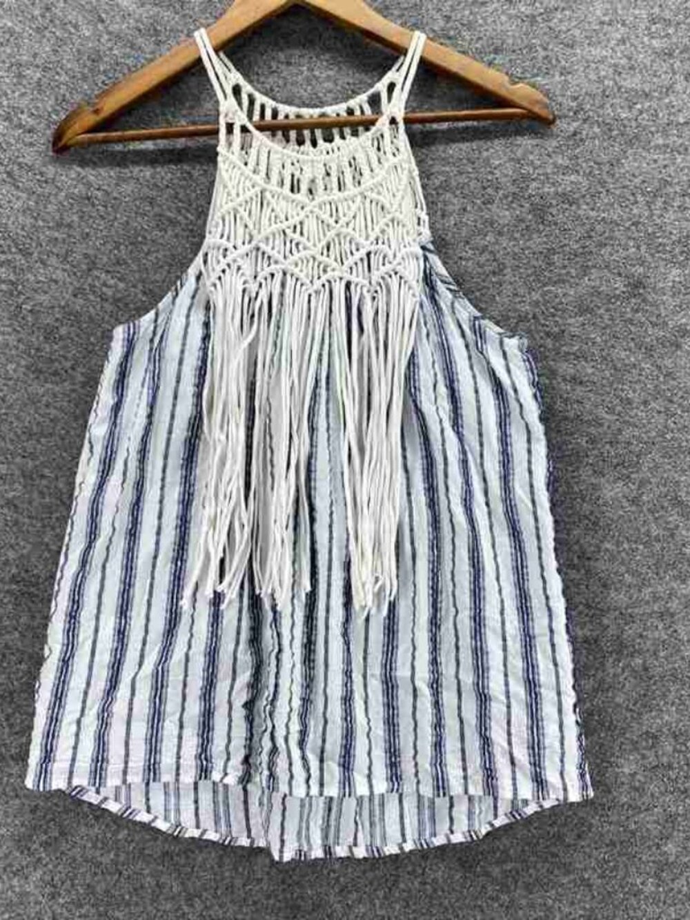 Boho Macrame Striped Top